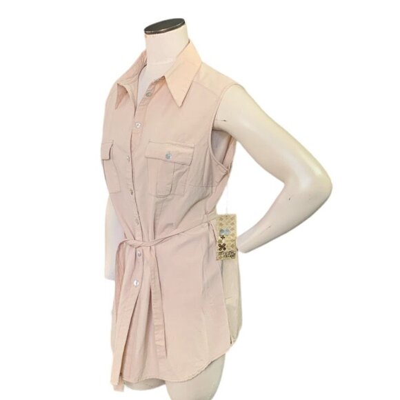 NWT African Mood Cotton Sleeveless Button Up Shirt Dress Tunic XL Beige 133i - Picture 5 of 10